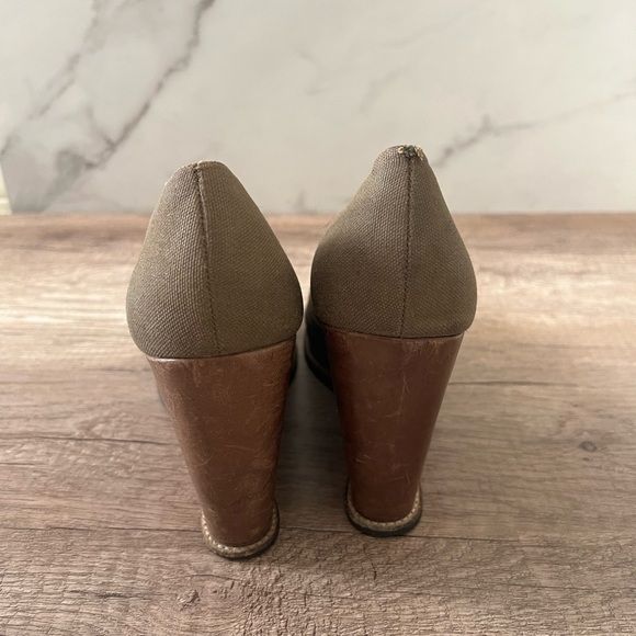 Michael Kors Green Canvas and Leather Peep Toe Wedges - Picture 4 of 6